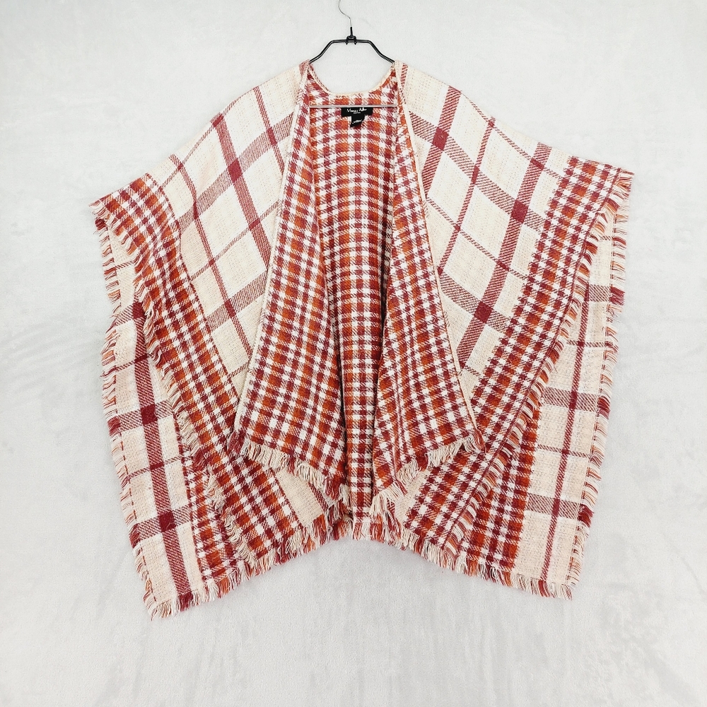 Marcus Adler New York Red White Cream Check Pattern Shawl Wrap Scarf P3343